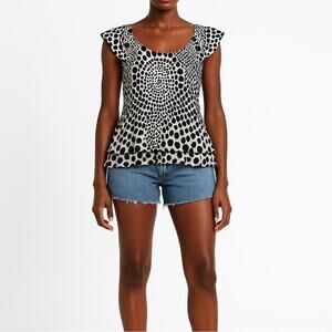 Y2K PIANO Pleated Ruffle Blouse | M | Black White Polka Dot | Retro Maximalist